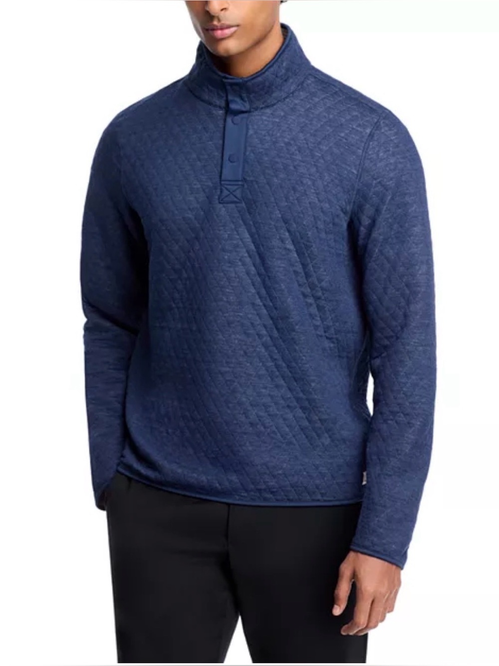 Marine Layer Mens XXXL Corbet Reversible Quilted Pullover Sweater Navy Oat Snap